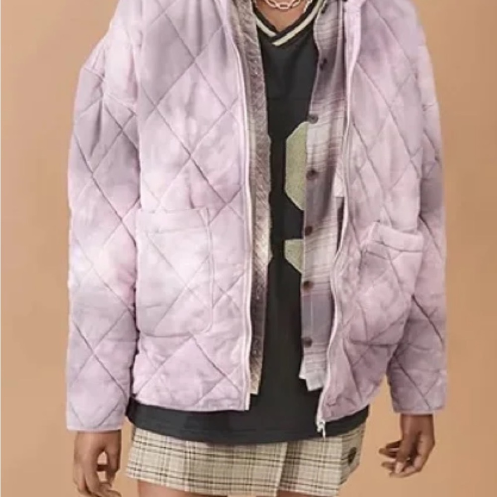 NWOT UO Freja Quilted Hooded Zip Up Jacket Purple